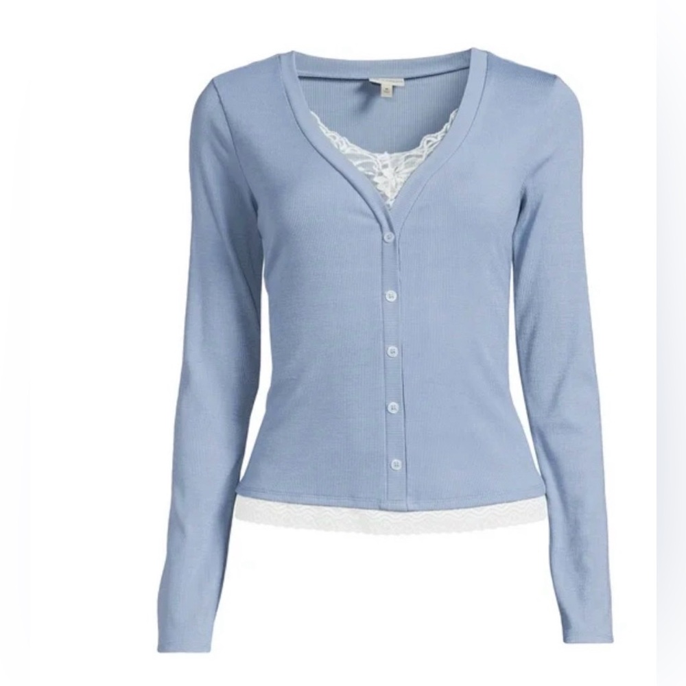 Self Esteem Juniors Lace Trim V-Neck Top with Long Sleeves